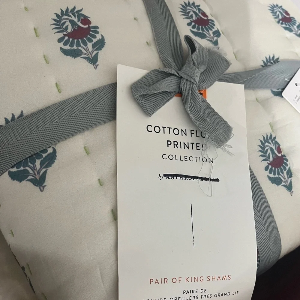 Anthropologie Cotton Floral Printed King Shams NWT